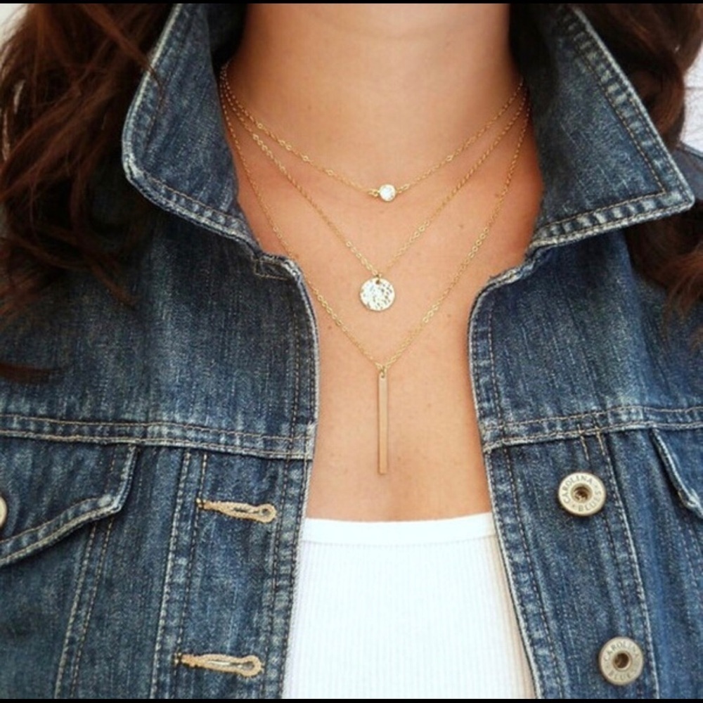 3 layer geometric and rhinestone choker necklace